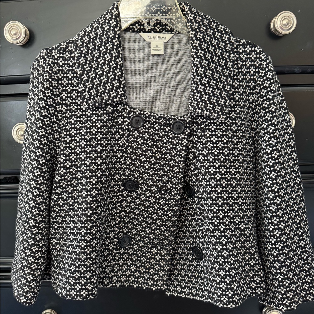 White House Black Market Black and White Textured Knit Blazer